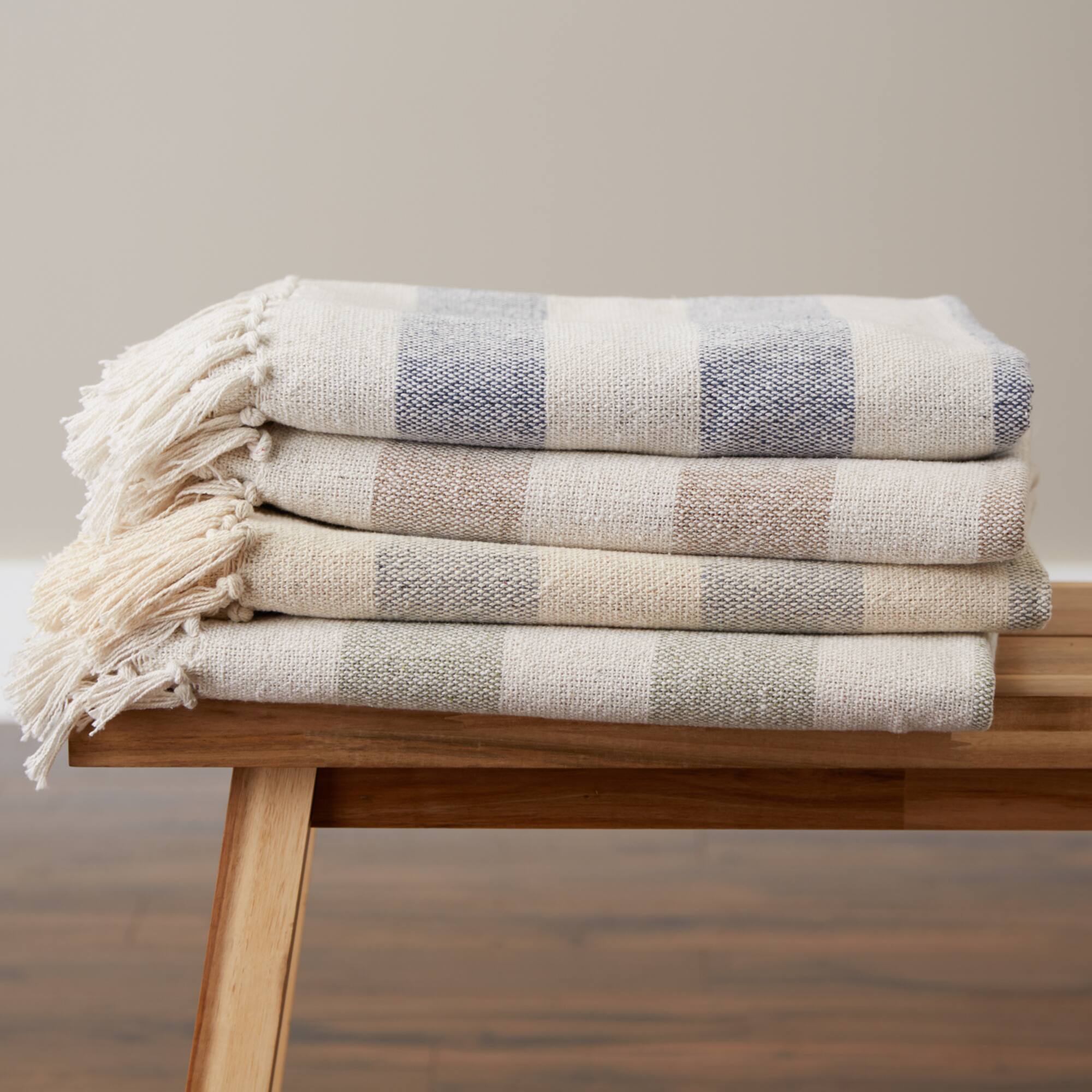 Artichoke / Off White Cabana Stripe Throw